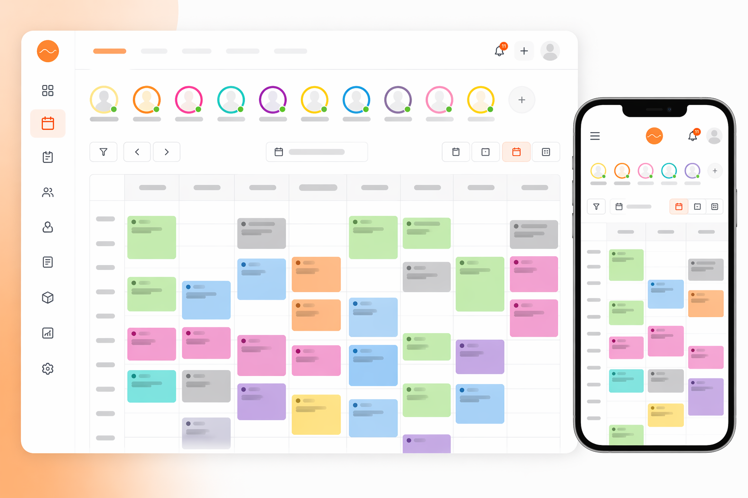 Panel de coordinación de equipo en JustBookIt